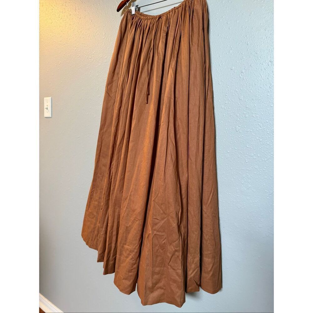 DISSH Brown Linen Cotton Maxi Skirt | Elastic Waist Drawstring | Size 6 - Picture 10 of 13